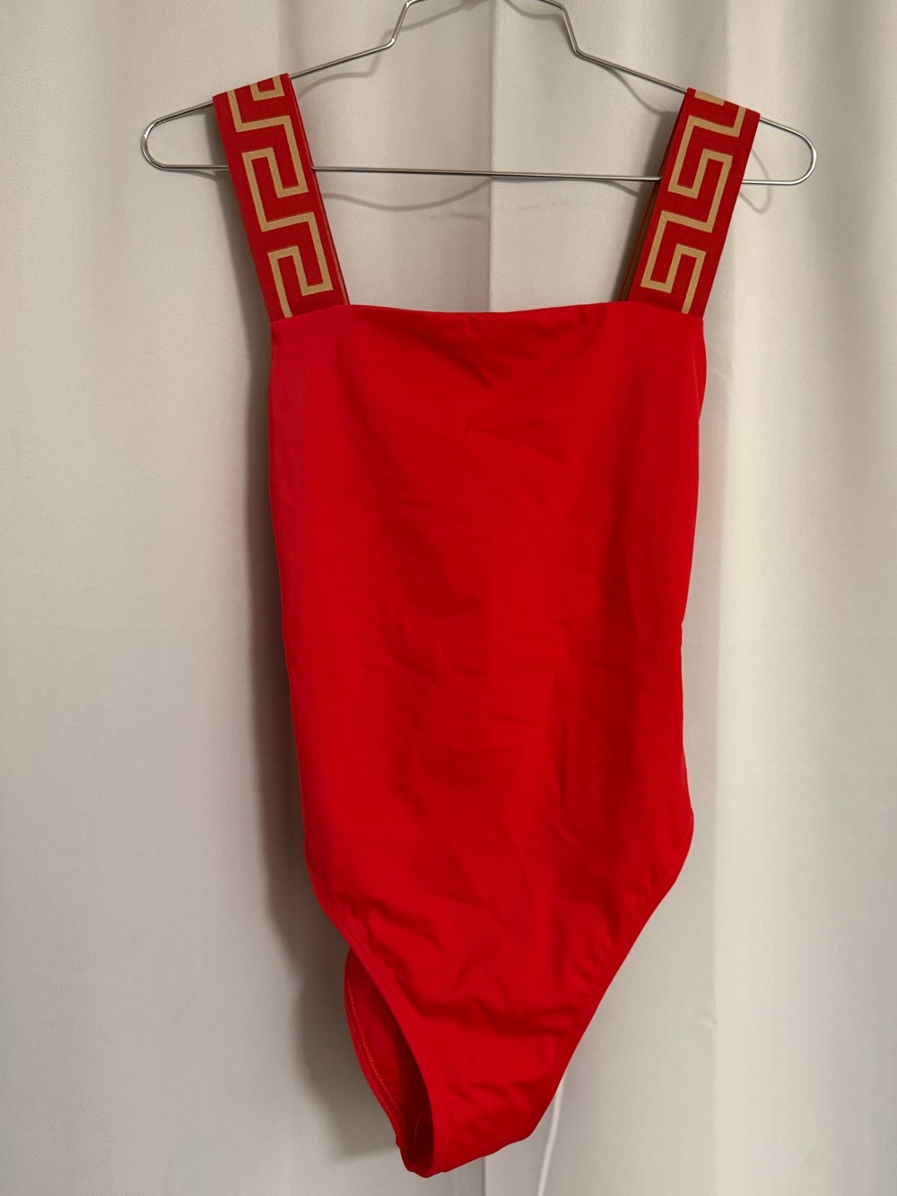 NWT Versace Greca Border One-Piece Swimsuit Red Gold Size 1